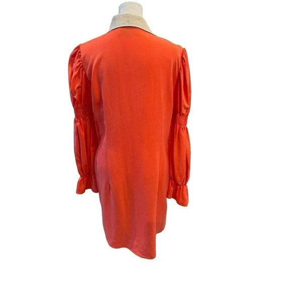 Margo Baridon Sienna Mini Shirt Dress Size Small Orange Puff Sleeve $298 - Picture 9 of 14